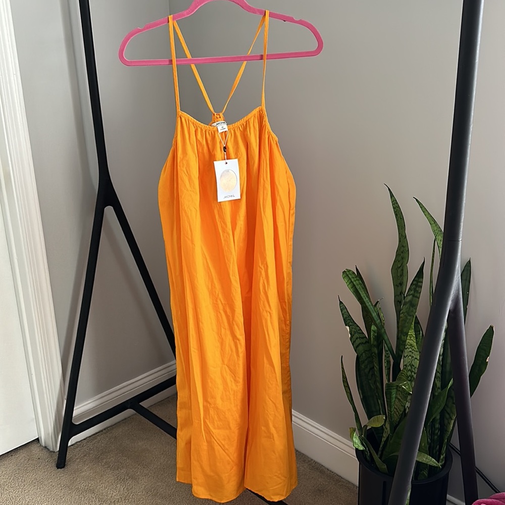 Monki ASOS Trapeze Beach Midi Cross Back Cami Sun Dress Orange Sz Extra Small XS